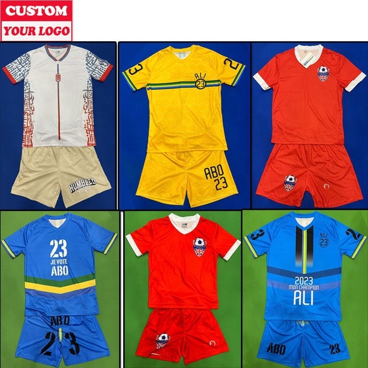 High Quality 100% Premium Cotton Uniforms Football Custom Brand Soccer Jersey Red And Yellow