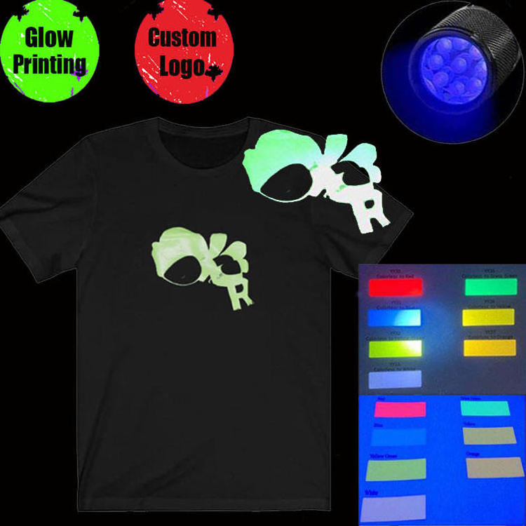 Custom Your Own Logo Screen Printing Clothing Apparels Garments Shirts Glow In The Dark with UV Fluorescent Ink