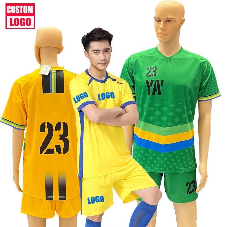 High Quality 100% Premium Cotton Uniforms Football Custom Brand Soccer Jersey Red And Yellow