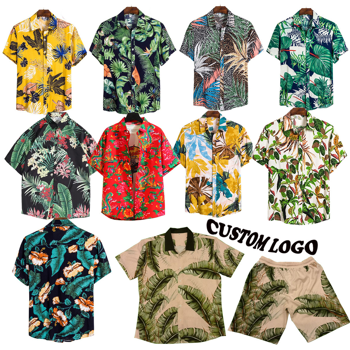 Custom Logo Design Sublimation Print Beach Wear Quick Dry Satin Polyester Button Down Collar Short Sleeves Men's Hawaiian Shirt