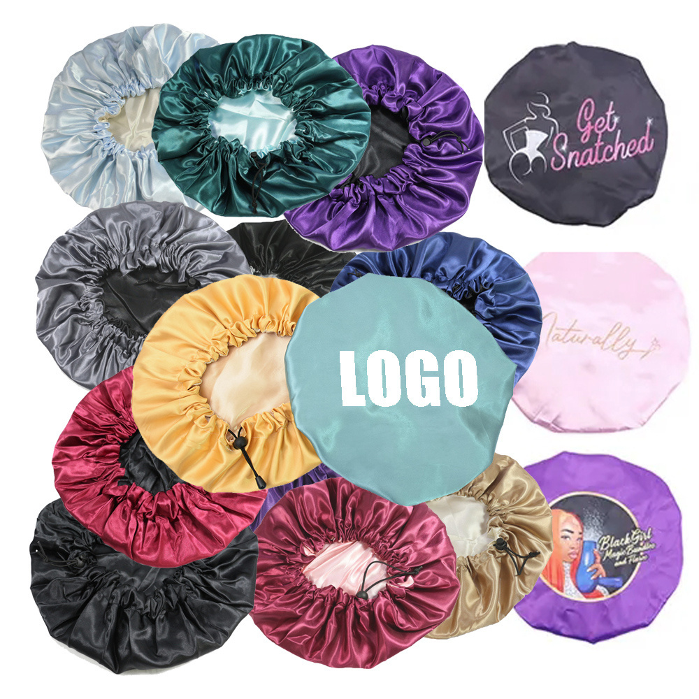 Factory Printed kids Sleeping Silky Shower Cap and Edge Band Designer Silk Bonnet With Custom Logo En Satin Wraps Hair Bonnets