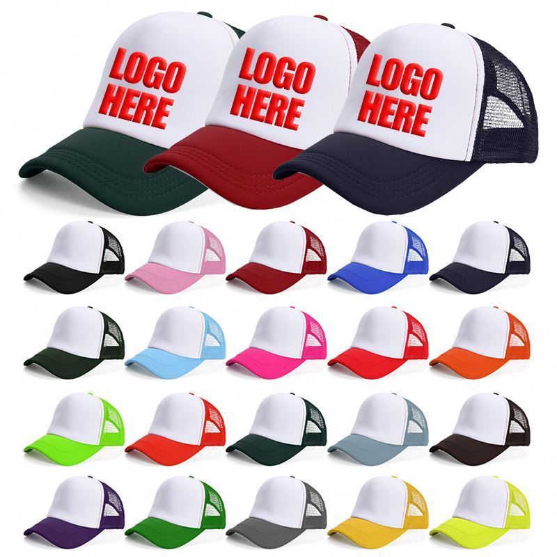 Wholesale Adjustable Youth Plain Foam Mesh embroiled Cap Custom Logo Blank 5 Panel Sublimation Hat Bend Snapback Trucker Hats