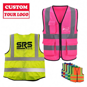 Worker Jogging Cycling Running Pink Safety Jacket Class 2 Safety Vest With Pockets With 2 Inch Reflective Strips