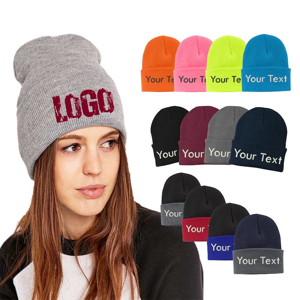 100% Acrylic Custom Made Your Own Logo Customized Embroidery Knit Beanie Pom Mens Crochet Beanies Winter Hat And Neck Warmer