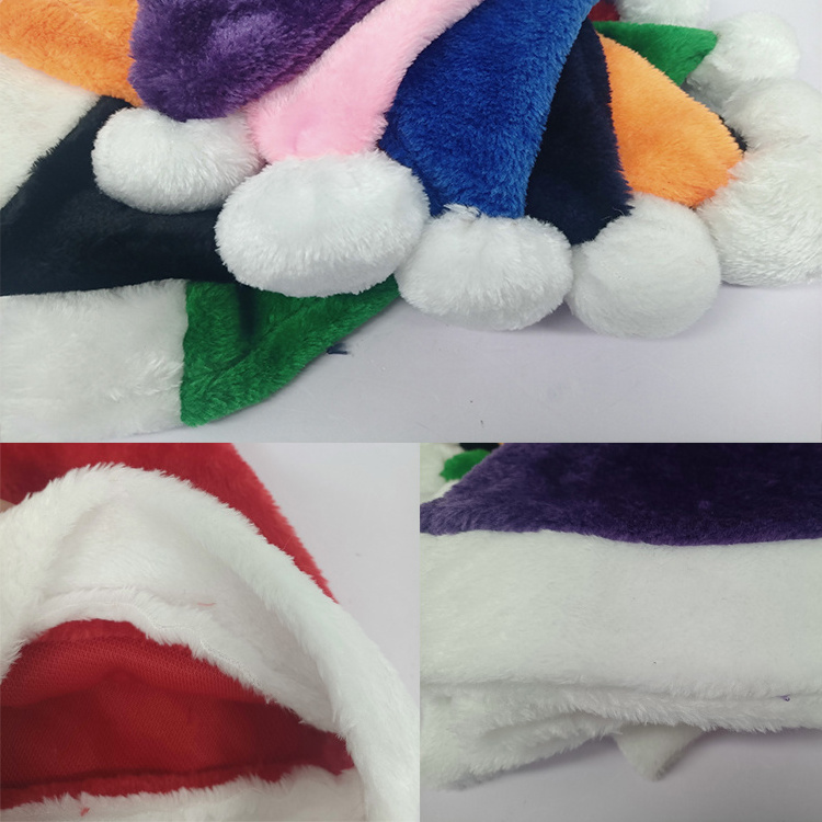 Different Colors Plush Christmas Hat For Adults Customized Logo High Quality Christmas Santa Hat Singing And Dancing Santa Hat