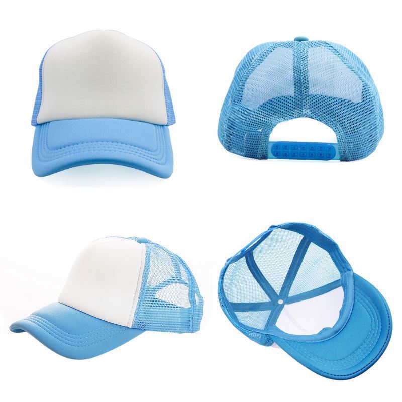 Wholesale Adjustable Youth Plain Foam Mesh embroiled Cap Custom Logo Blank 5 Panel Sublimation Hat Bend Snapback Trucker Hats