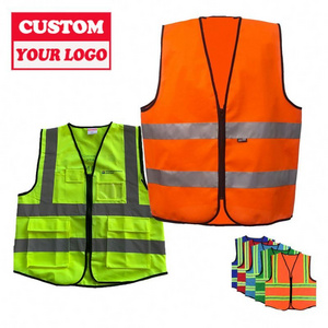 Workwear Construction Orange Safety Vest With Pockets Crossing Guard Vest Reflector Jackets With Custom Logo