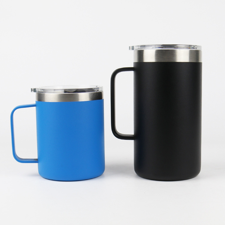 Handle and Lid Stainless Steel Double Wall Vacuum Insulated Home Office Camping Hot or Cold 12 oz Coffee Mug Drinks Travel Mug