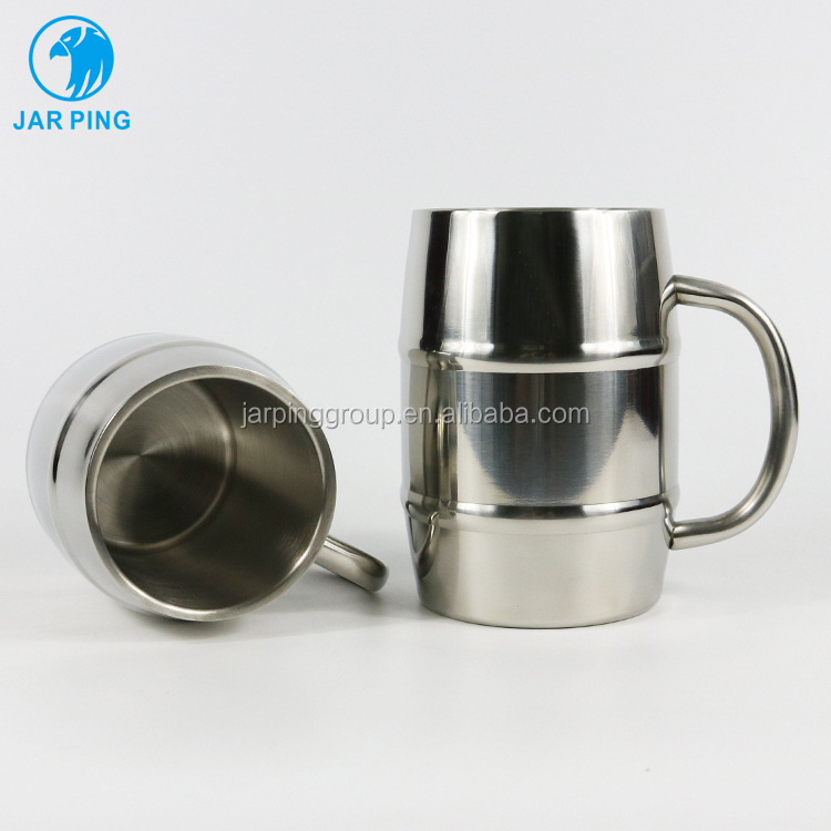 16OZ Double wall durable insulated stainless steel metal beer mug with barrel shape