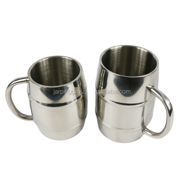 16OZ Double wall durable insulated stainless steel metal beer mug with barrel shape