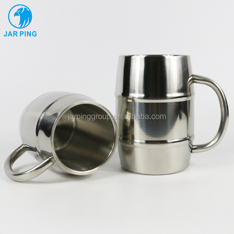 16OZ Double wall durable insulated stainless steel metal beer mug with barrel shape