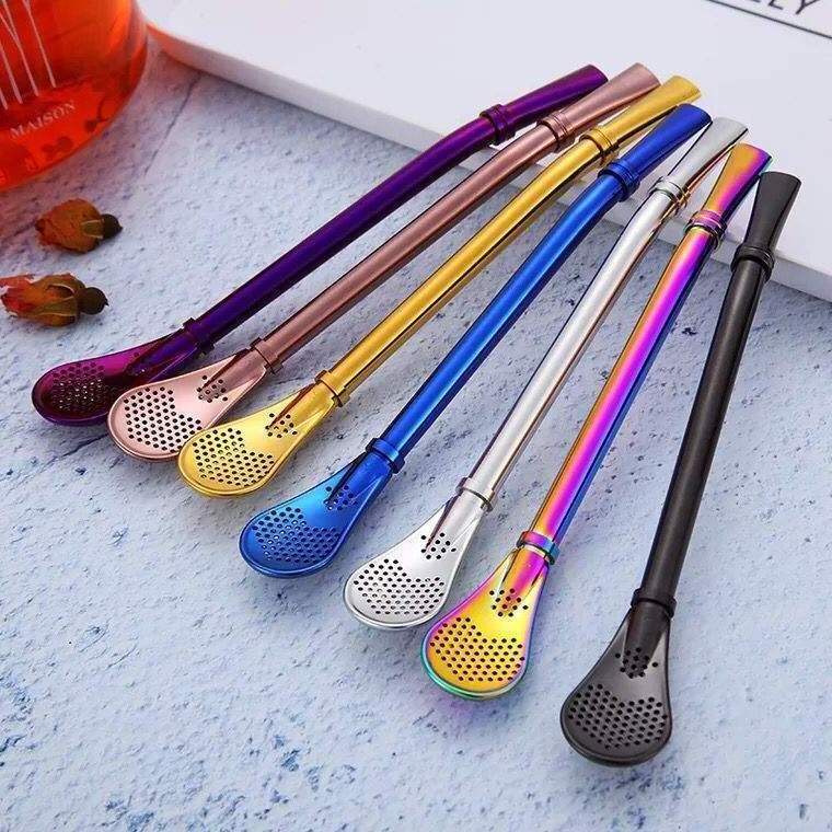 Wholesale Price 304 Stainless Steel Drinking Straw With Filter Spoon Sucker Spoon