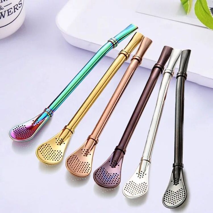 Wholesale Price 304 Stainless Steel Drinking Straw With Filter Spoon Sucker Spoon