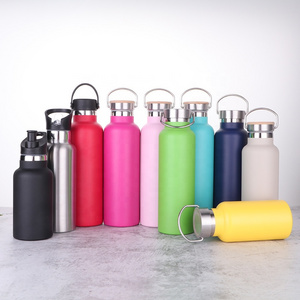 New Custom Logo Sealed Single Wall Stainless Steel Water Bottle With Bamboo Carry Hand Lid