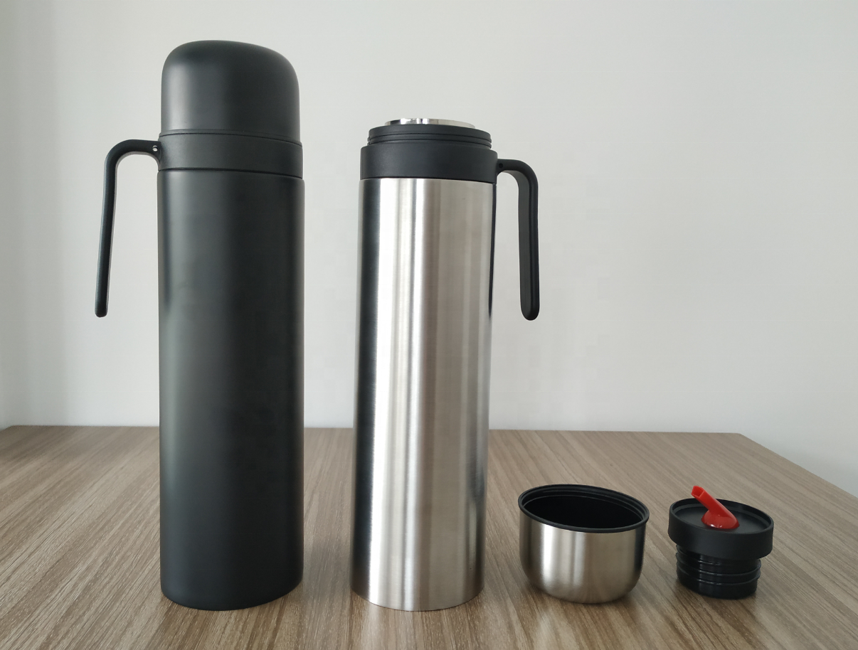 1000ml/1L Double Wall Insulated Thermos Lid Mug with Handle Yerba thermos mate bottle bullet shape thermos vacuum flask