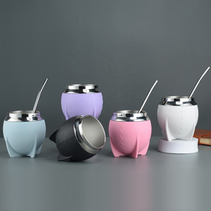 OEM New Style 280ml Mate Tea Cup Double Wall Vacuum 304 Stainless Steel Insulation Yerba Mate Tea Gourd Cup With Straw