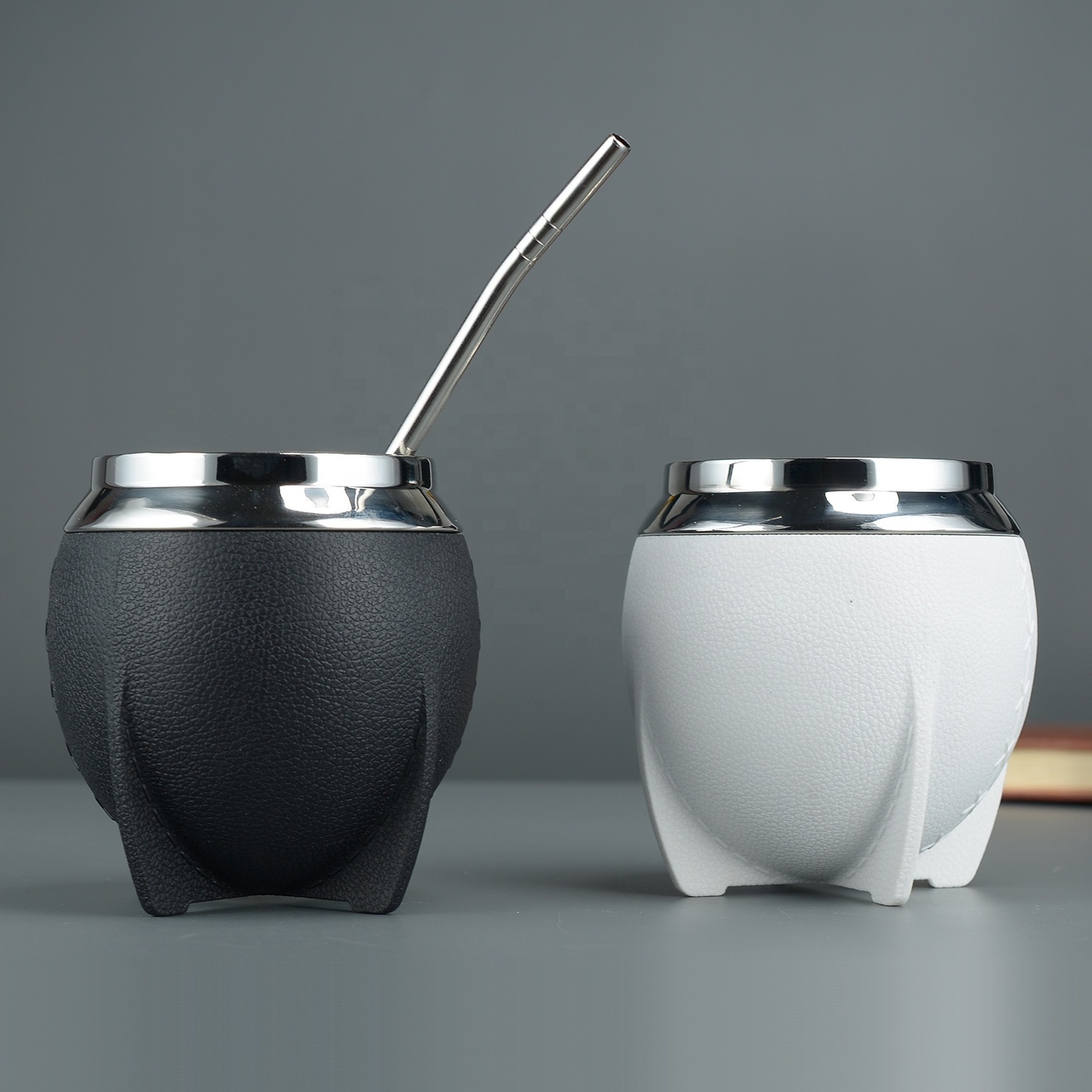 OEM New Style 280ml Mate Tea Cup Double Wall Vacuum 304 Stainless Steel Insulation Yerba Mate Tea Gourd Cup With Straw