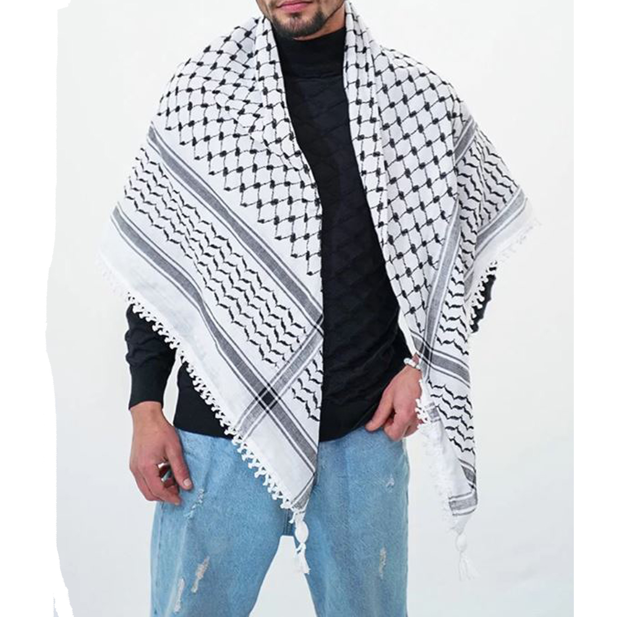 Shemagh Desert KeffIyeh Arafat Square Scarf  Cotton Scarf Wrap Multicolor 100% Cotton Black and white