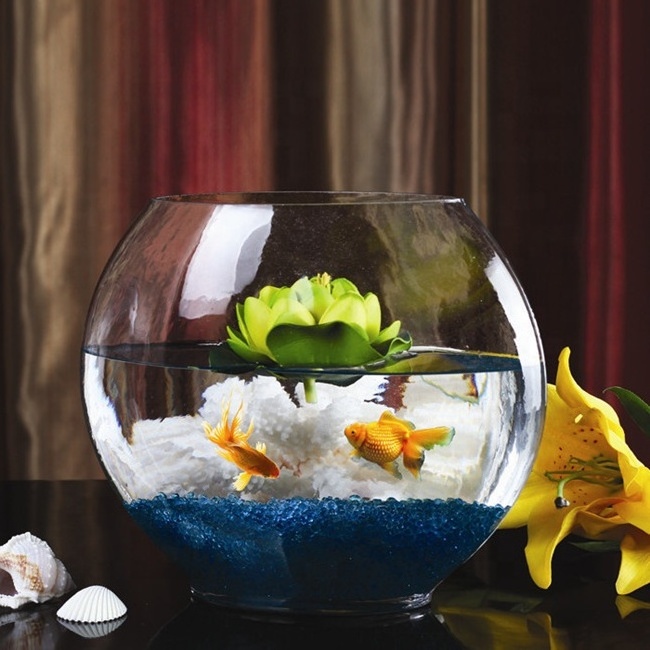 Different Sizes Clear Fish Tank Cheap Flower Vase Round Flat Glass Fish Bowl For Home Decor