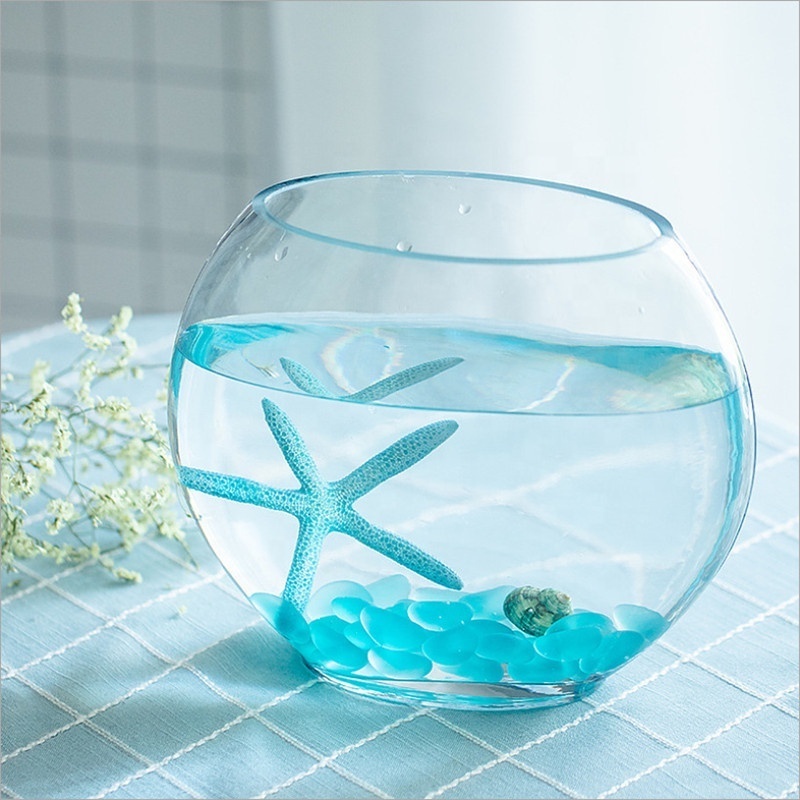 Different Sizes Clear Fish Tank Cheap Flower Vase Round Flat Glass Fish Bowl For Home Decor