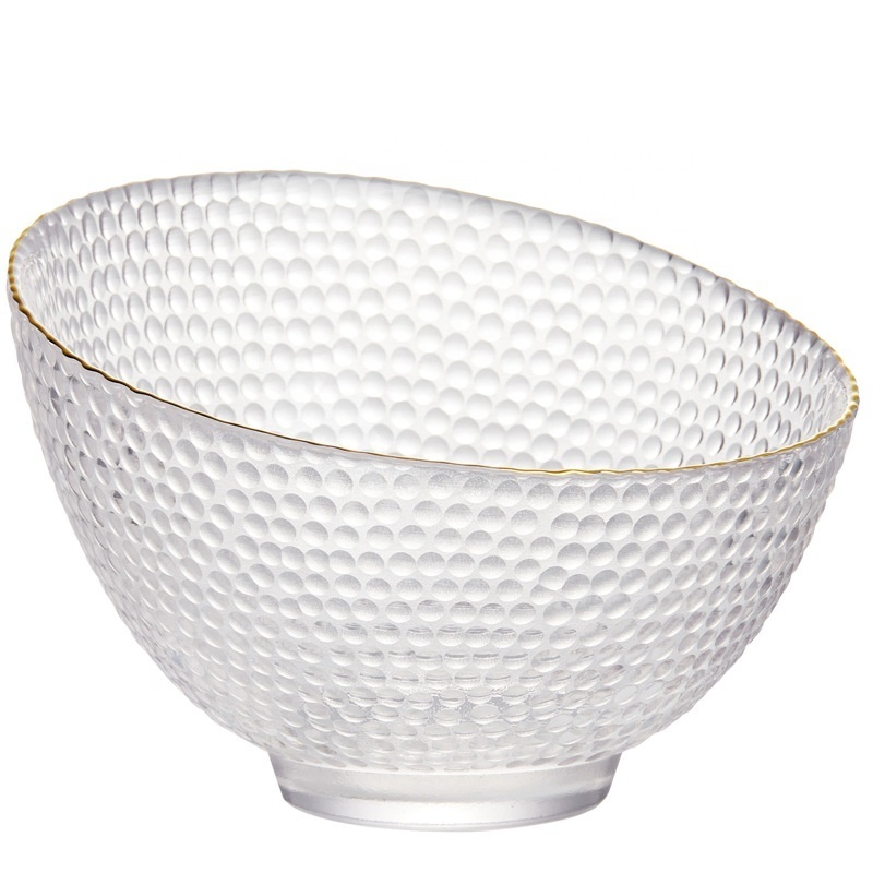 Cheap Slant Cut Fruit Glass Bowl Dots Round Serving Salad Glass Bowl With Gold Rim