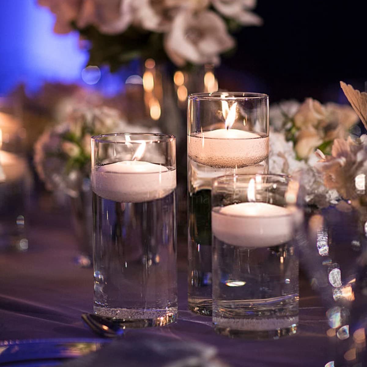 3 inch / 2*1inch Classic White Unscented Wax Burning Tealight Floating Candle for Wedding Pool Party