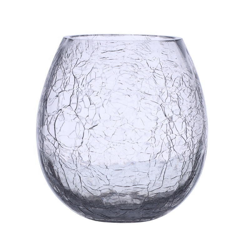 Wholesale Hand Made Crackle Egg Shape Wine Glass Oval Blue Amber Drinking Glass Tumbler