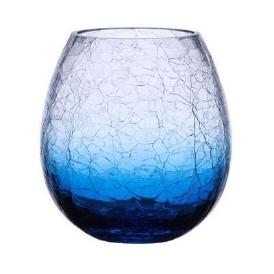 Wholesale Hand Made Crackle Egg Shape Wine Glass Oval Blue Amber Drinking Glass Tumbler