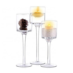 Elegant Glass Wholesale Cheap Set of 3 Tealight Table Decorative Floating Stem Candle Holder For Wedding