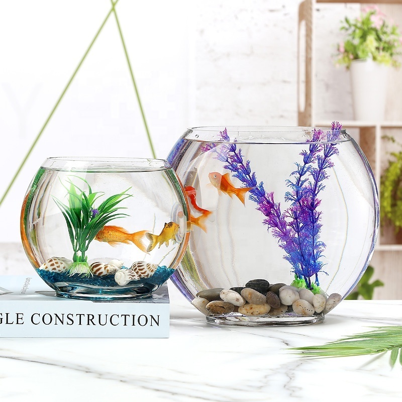 Different Sizes Clear Fish Tank Cheap Flower Vase Round Flat Glass Fish Bowl For Home Decor