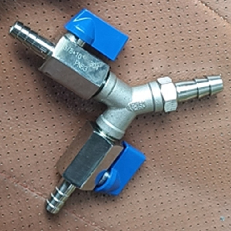 Custom Stainless Steel  Y Type Three 3 Way Hose Barbed Shut Off Ball Valve