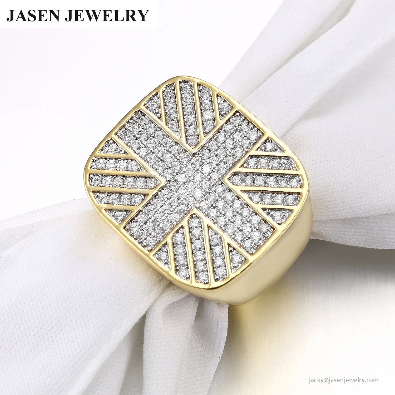 Jasen custom jewelry wholesale fashion design 18k gold plated 925 silver crystal jewelry cross rings