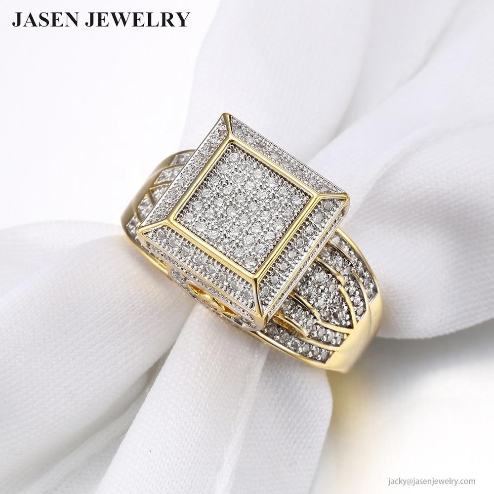 JASEN JEWELRY Latest Designs Hip Hop jewelry Gold Plated Silver Ring or Classic Zircon 925 Sterling Silver Wedding Ring For Men