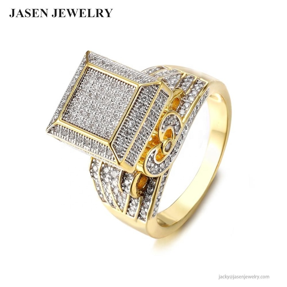 JASEN JEWELRY Latest Designs Hip Hop jewelry Gold Plated Silver Ring or Classic Zircon 925 Sterling Silver Wedding Ring For Men