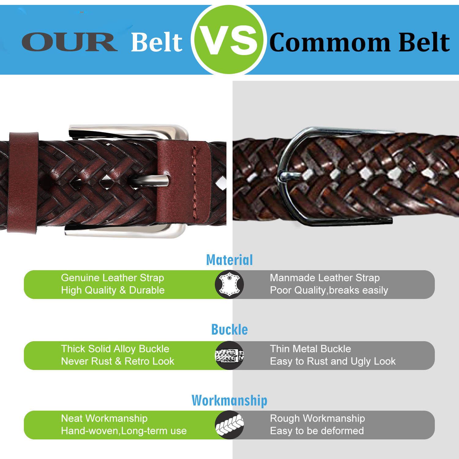 10Y Belt Supplier OEM 105-135cm Cow Hide Braided Genuine Pin Buckle Design Real Leather Belts For Men Jeans