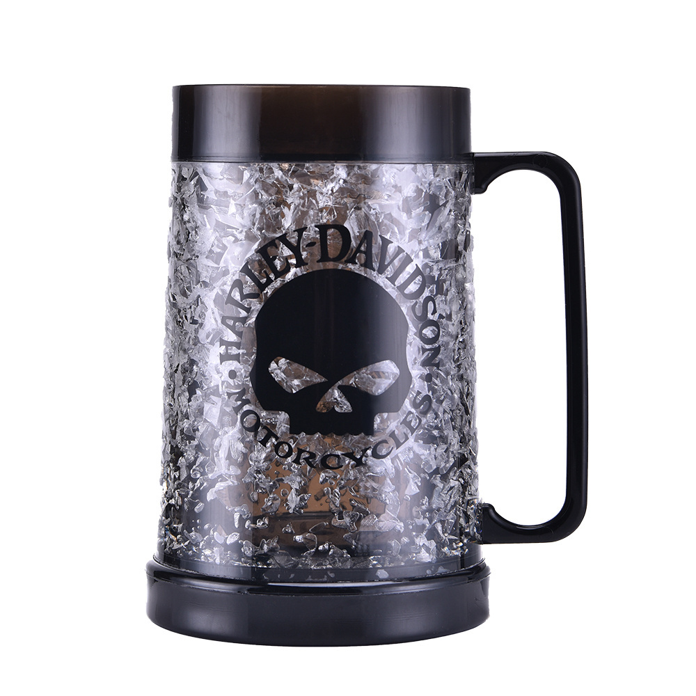 2024 Reusable promotion gift Hot selling 450ml double wall plastic freezer beer mug with iced gel foot ball souvenir cup