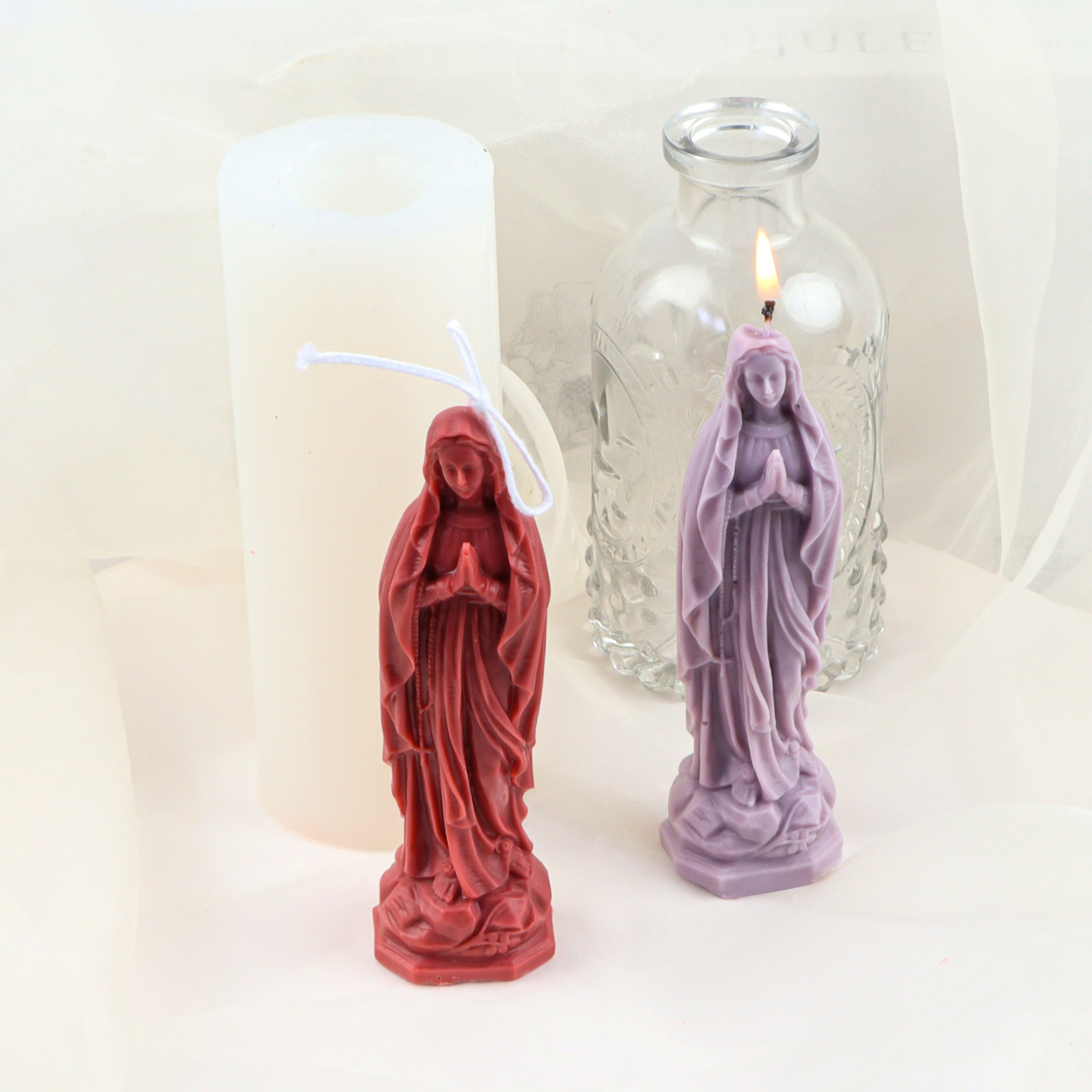 DIY Craft Mold for Candle Making Resin Soap Casting Aroma Gypsum Molds for Home Decor 3D Virgin Mary Shape Silicone Candle Molds