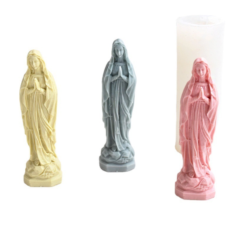 DIY Craft Mold for Candle Making Resin Soap Casting Aroma Gypsum Molds for Home Decor 3D Virgin Mary Shape Silicone Candle Molds