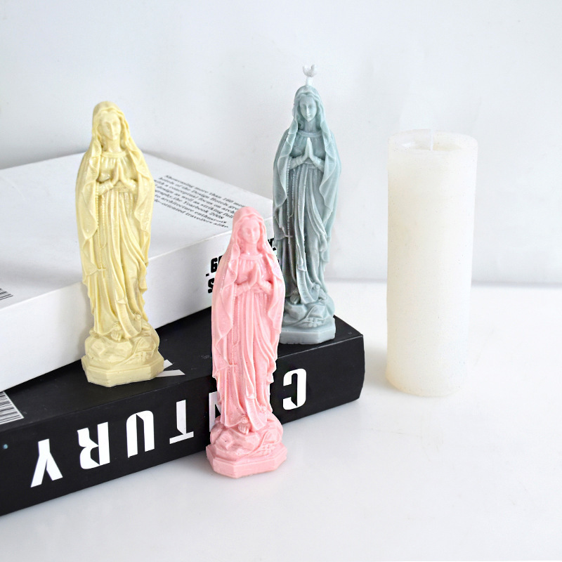 DIY Craft Mold for Candle Making Resin Soap Casting Aroma Gypsum Molds for Home Decor 3D Virgin Mary Shape Silicone Candle Molds