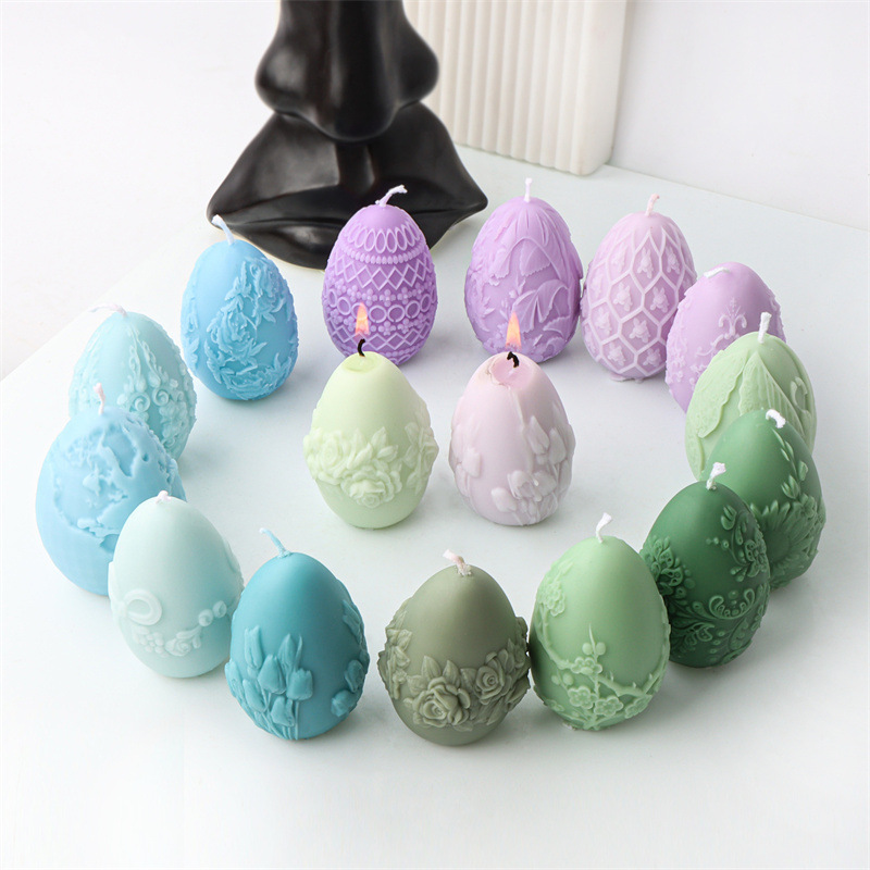 DIY Craft Resin Mold for Aroma Candle Handmade 14 Types Patterns Embossed Small 3D Easter Egg  Silicone Candle Making Mold