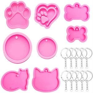 DIY Crafts Making Dog Bone Shaped Keychain Silicone Resin Molds Heart Cat Paw Mold Dog Tag Charm Resin Molds For Keychains