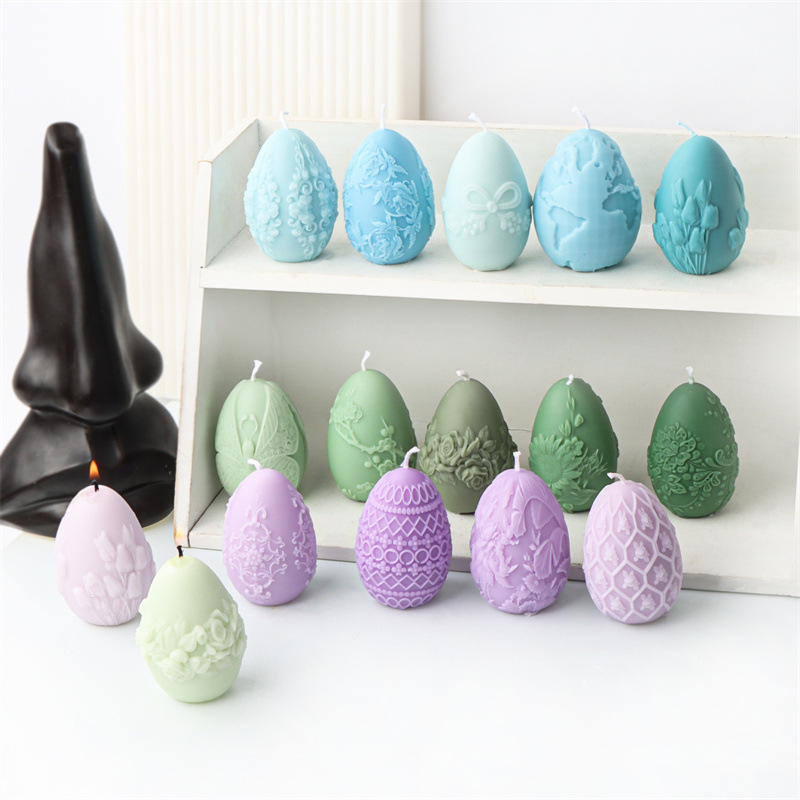 DIY Craft Resin Mold for Aroma Candle Handmade 14 Types Patterns Embossed Small 3D Easter Egg  Silicone Candle Making Mold