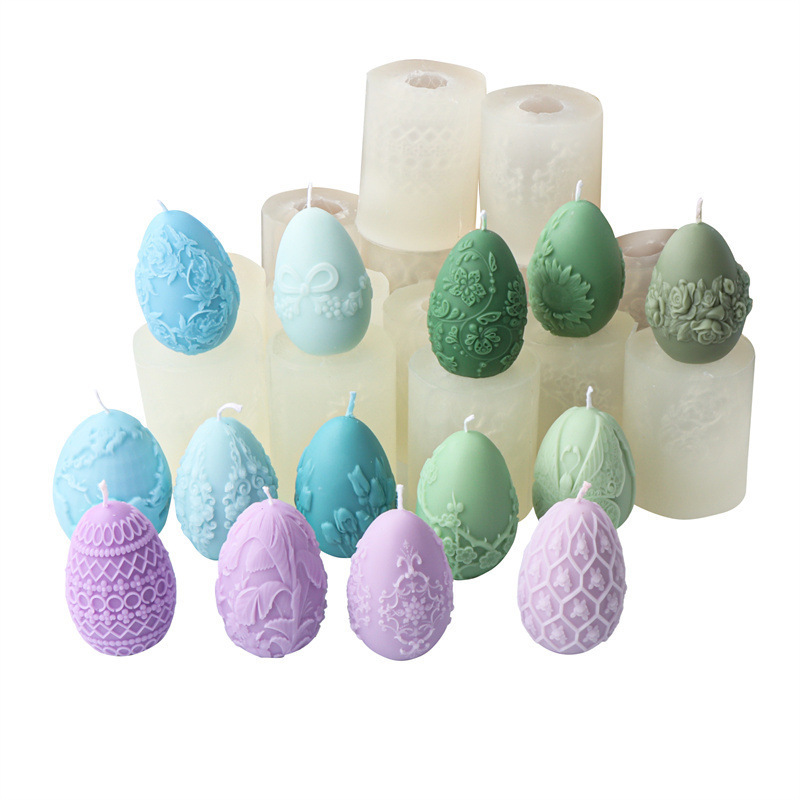 DIY Craft Resin Mold for Aroma Candle Handmade 14 Types Patterns Embossed Small 3D Easter Egg  Silicone Candle Making Mold