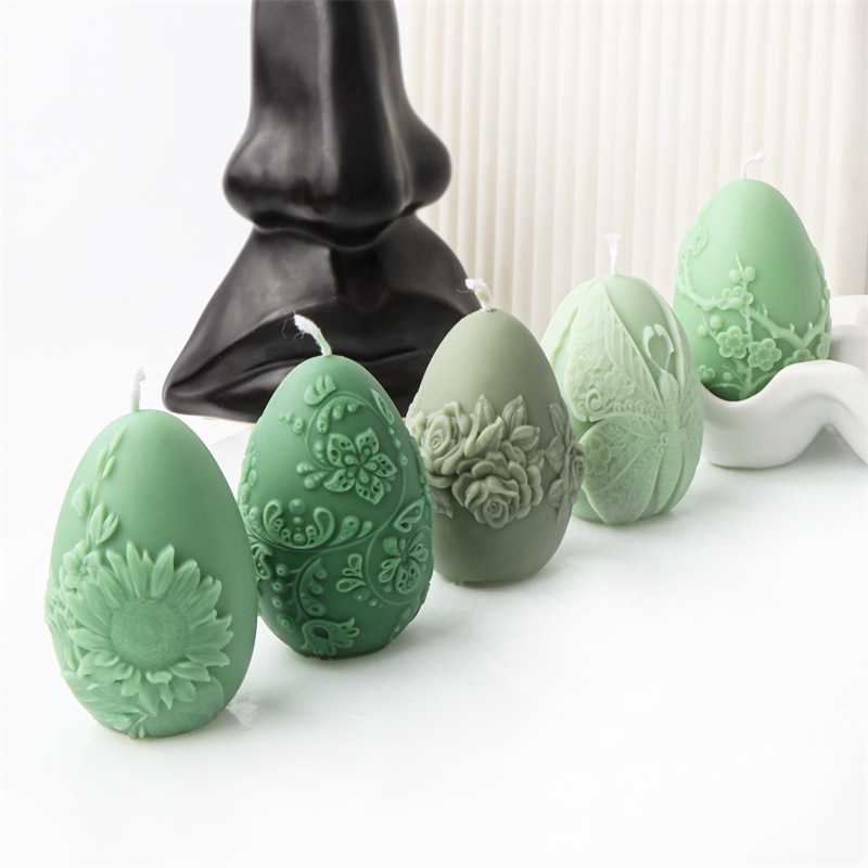 DIY Craft Resin Mold for Aroma Candle Handmade 14 Types Patterns Embossed Small 3D Easter Egg  Silicone Candle Making Mold