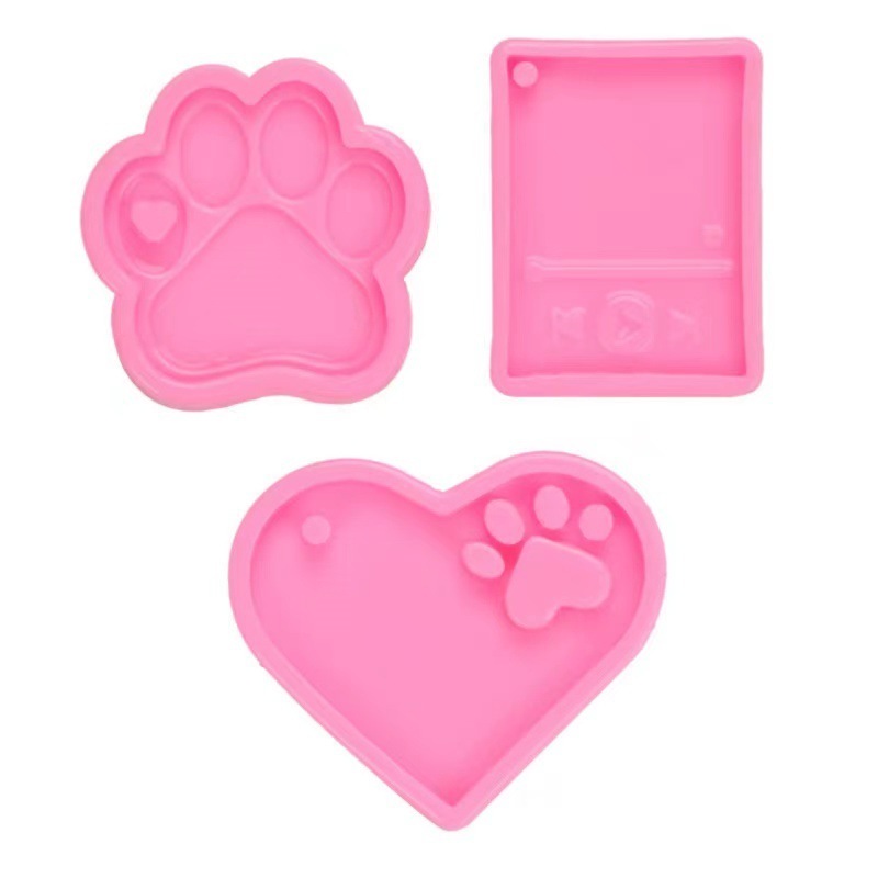 DIY Crafts Making Dog Bone Shaped Keychain Silicone Resin Molds Heart Cat Paw Mold Dog Tag Charm Resin Molds For Keychains