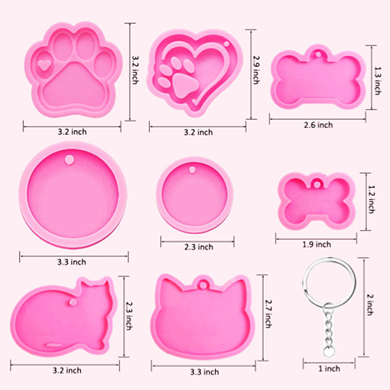 DIY Crafts Making Dog Bone Shaped Keychain Silicone Resin Molds Heart Cat Paw Mold Dog Tag Charm Resin Molds For Keychains