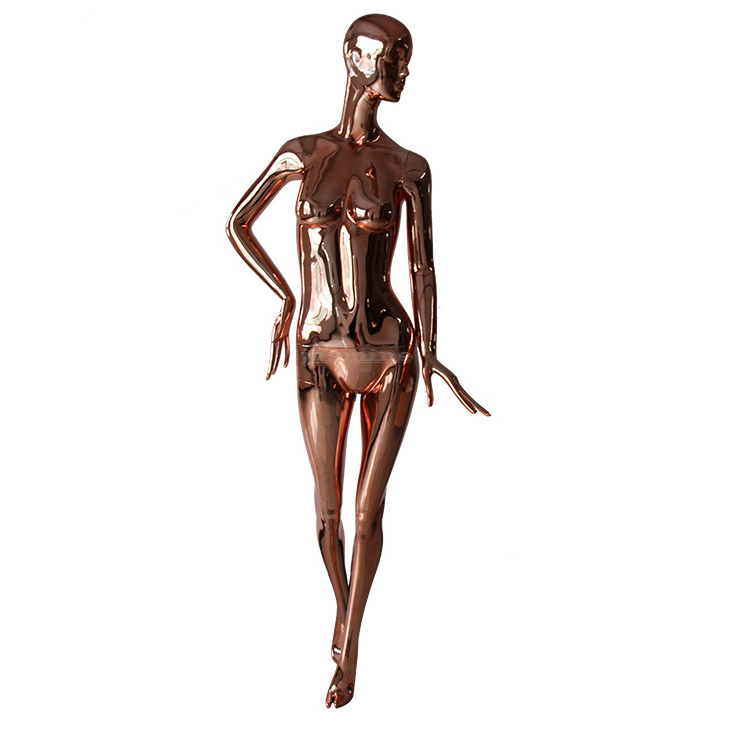 Displaying ladies dummy rose gold or gold full body chrome female mannequin