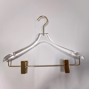 Custom Logo Clothes transparent Non Slip Clips Coat Hanger Solid Luxury custom coat acrylic Hanger with Gold Hooks