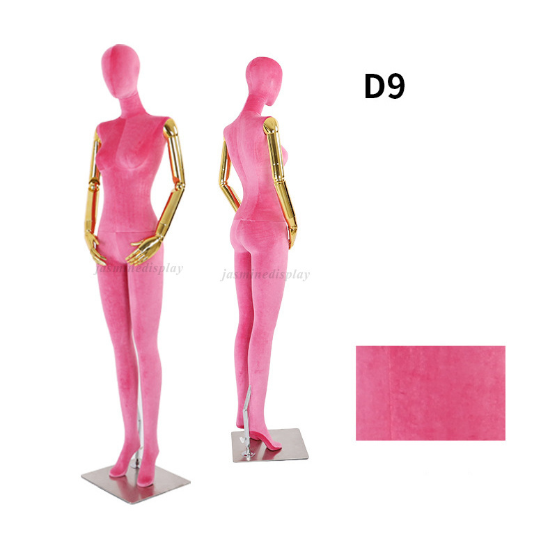 Female Dress Form Pink Velvet Mannequin Body with Metal Stand Detachable Dummy for Retail Clothing Shops