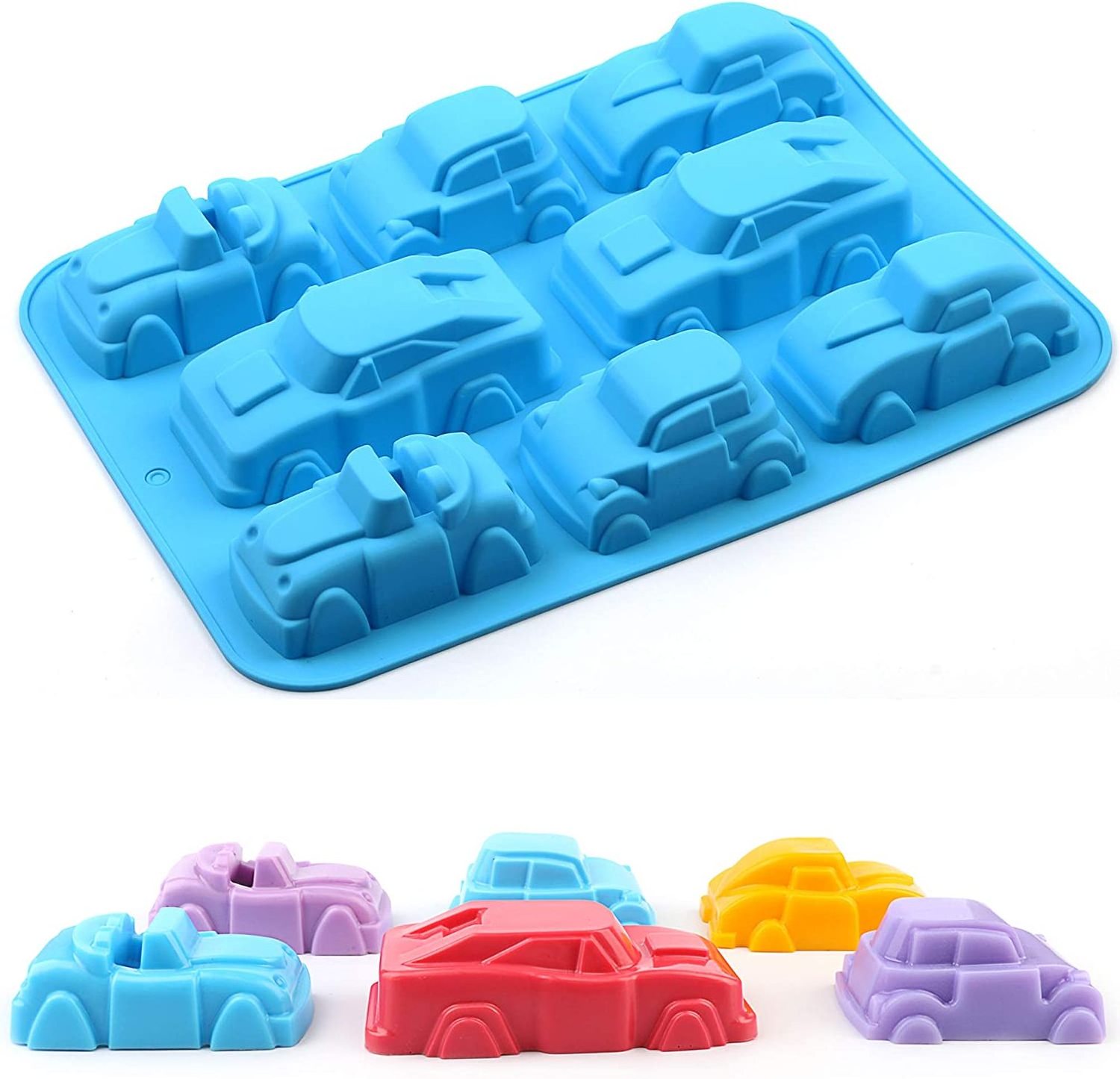 Silicone Baking Mold 1 Pack 8 Cavity Non-stick 3D Car Shape  Pure Silicone Soap Mold For Make Cake Soap Jelly Pudding Mold